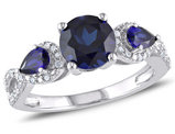 2.50 Carat (ctw) Lab Created Blue Sapphire Ring in Sterling Silver with Accent Diamonds